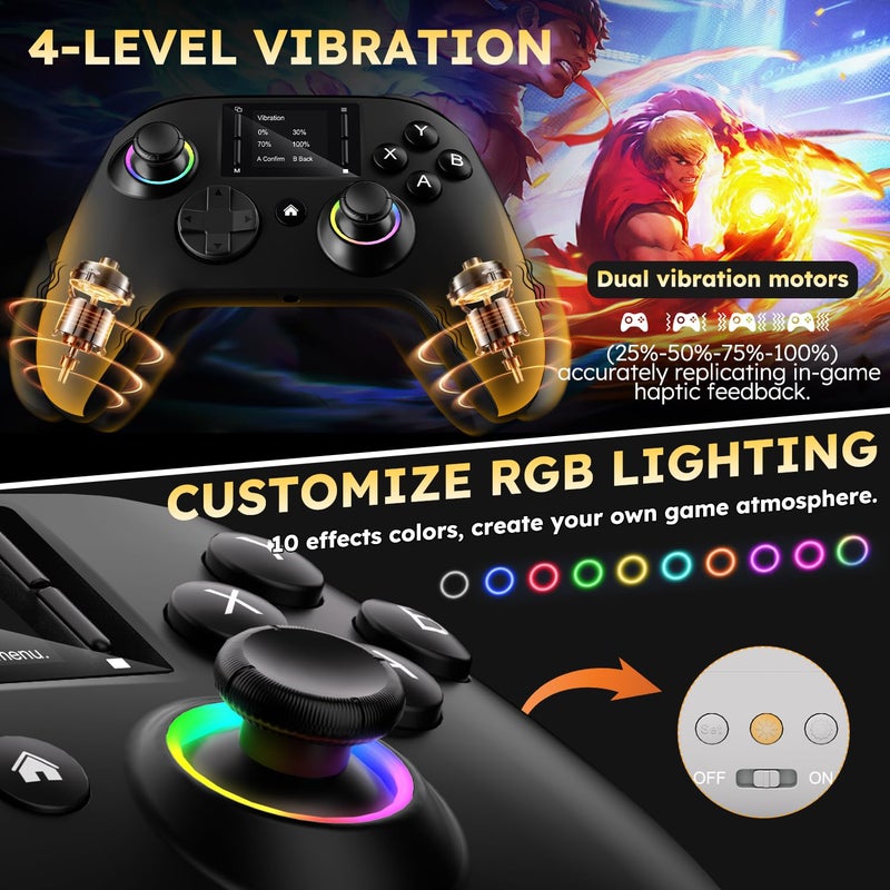 pedroshaw Interactive Screen Wireless Gaming Controller, Compatible with PC/PS4/Switch/Android/iOS, 4 Programmable Buttons, Turbo, 6-axis Gyro, Dual Vibration, RGB Lighting, Share, Screenshot, 1000mAh, Wake-up, Black - Image 5